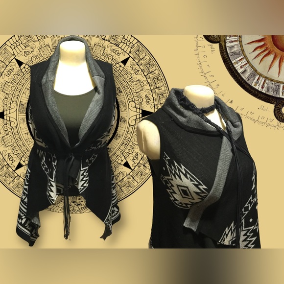 Oversized Open Front Tribal Print Pattern Waterfall Cardigan - Picture 6 of 11